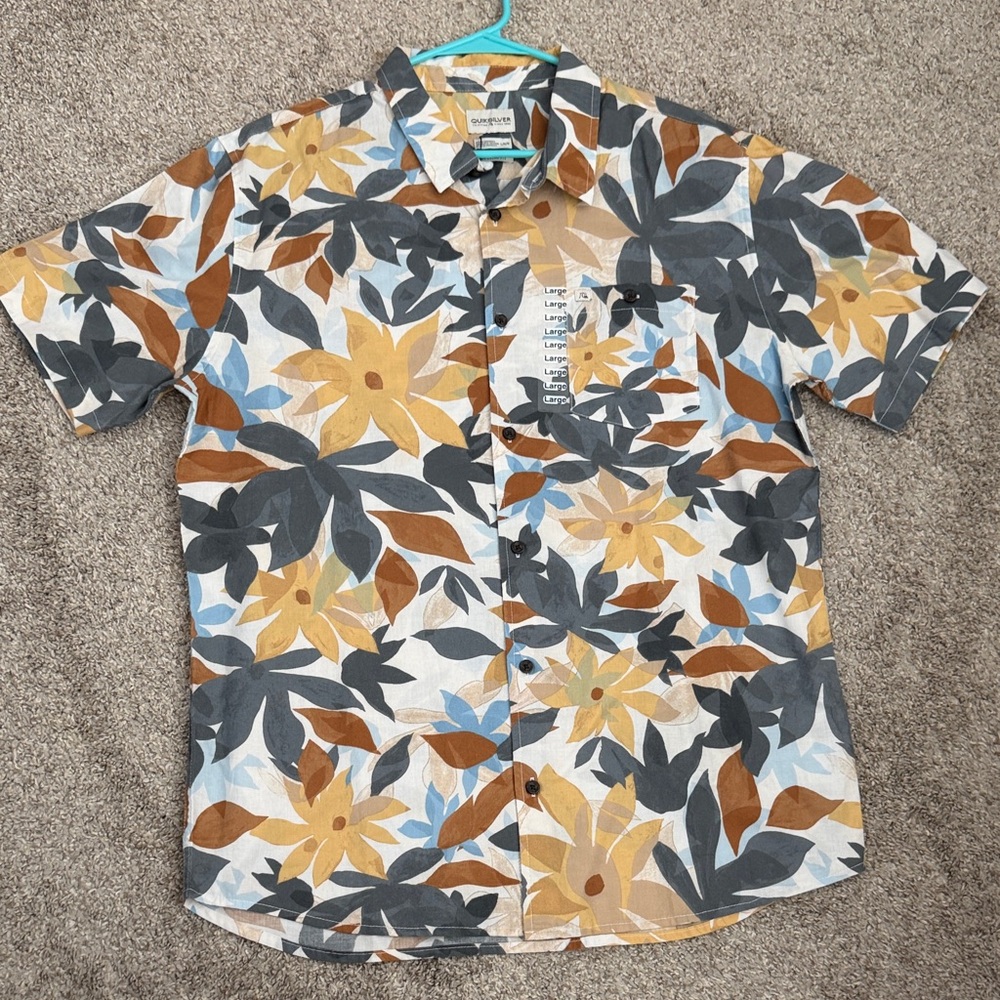 Quiksilver Short-Sleeve Floral Button-Down in Yellow, Gray, Brown